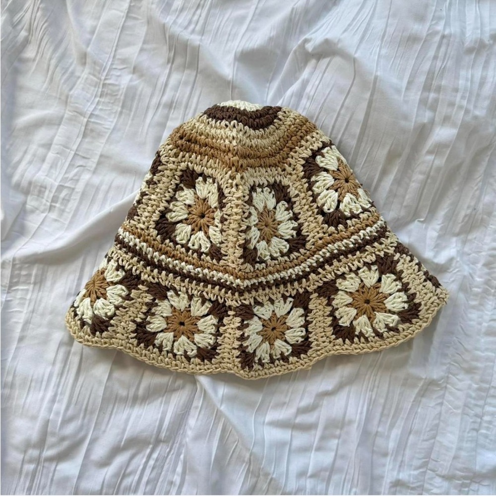 Brown Woven Straw Bucket Hat
